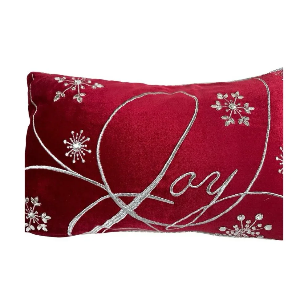 Pier 1 Imports Christmas Pillow Red Velvet Silver Snowflake Holiday Deco